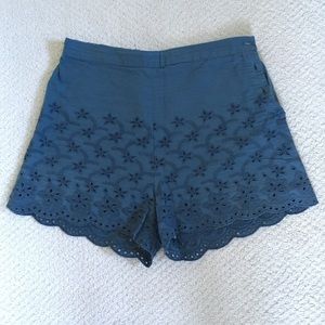 High waisted eyelet blue shorts